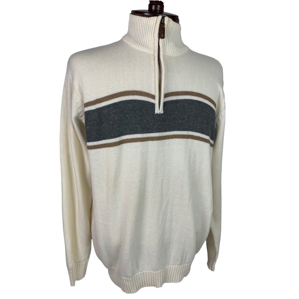 Size XXL Oscar De La Renta Beige Mens Zip Front Sweater 1/4 Zip 100% Cotton
